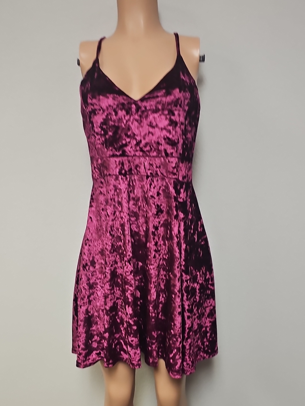Crushed Velvet Spaghetti-Strap Mini Dress in Fuchsia